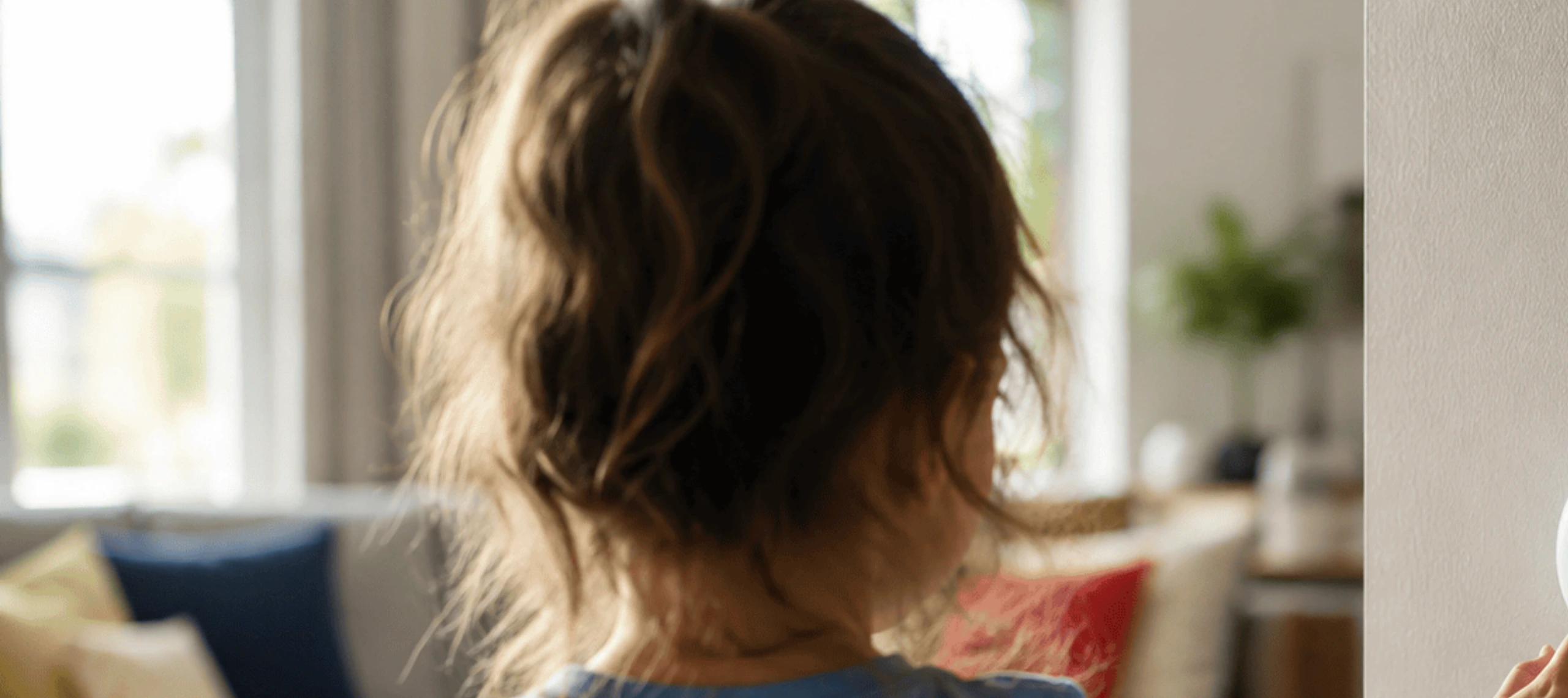 Child pressing Panpan emergency button in home